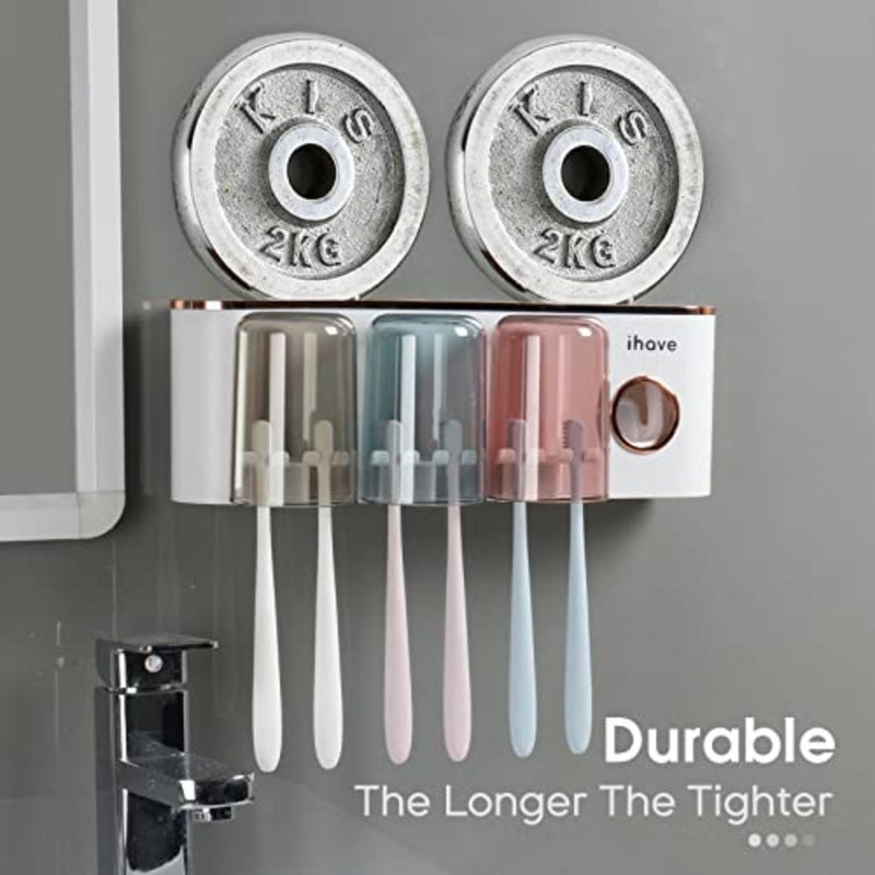 Toothbrush Holders Bathroom Accessories with Toothpaste Dispenser, 3 Cups Toothbrush Holder Wall Mounted Bathroom Decor - Image 4