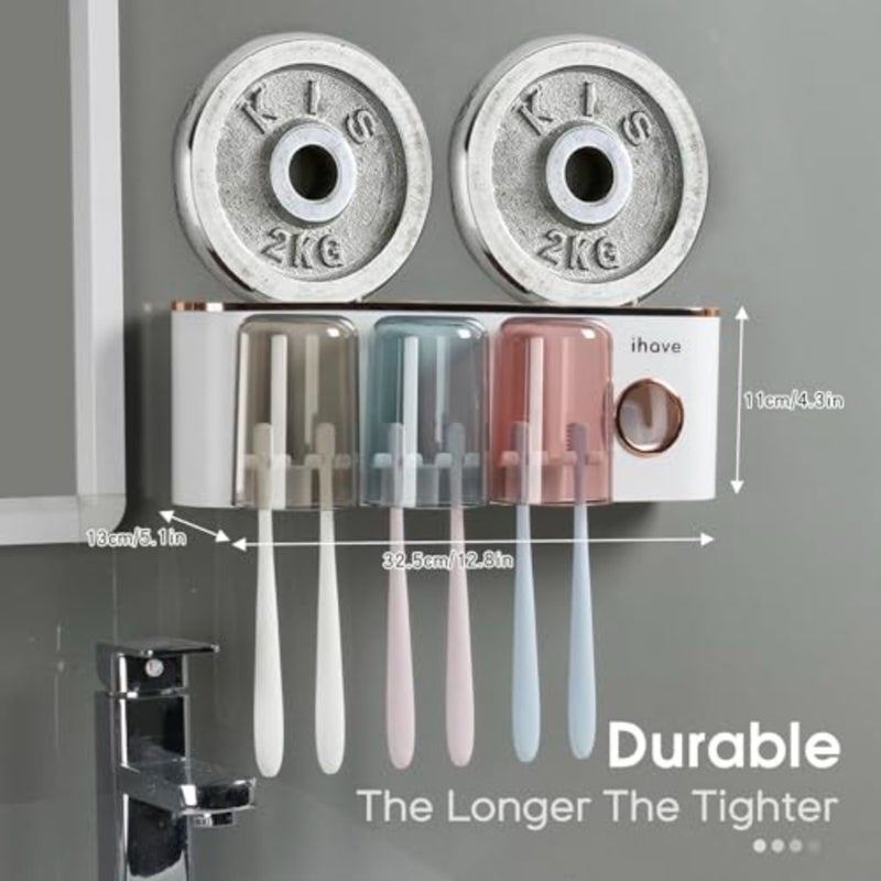 Toothbrush Holders Bathroom Accessories with Toothpaste Dispenser, 3 Cups Toothbrush Holder Wall Mounted Bathroom Decor - Image 5