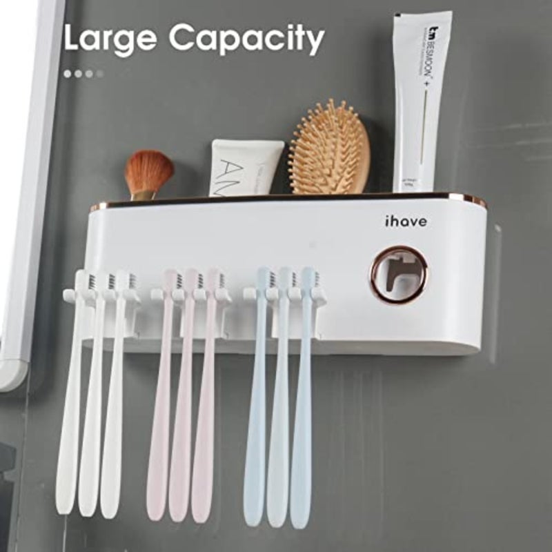 Toothbrush Holders Bathroom Accessories with Toothpaste Dispenser, 3 Cups Toothbrush Holder Wall Mounted Bathroom Decor - Image 2
