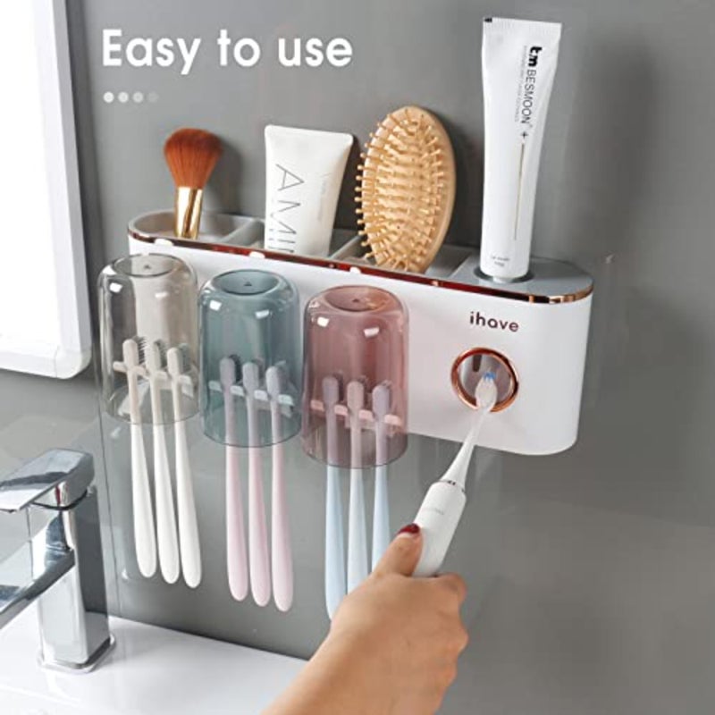 Toothbrush Holders Bathroom Accessories with Toothpaste Dispenser, 3 Cups Toothbrush Holder Wall Mounted Bathroom Decor - Image 3