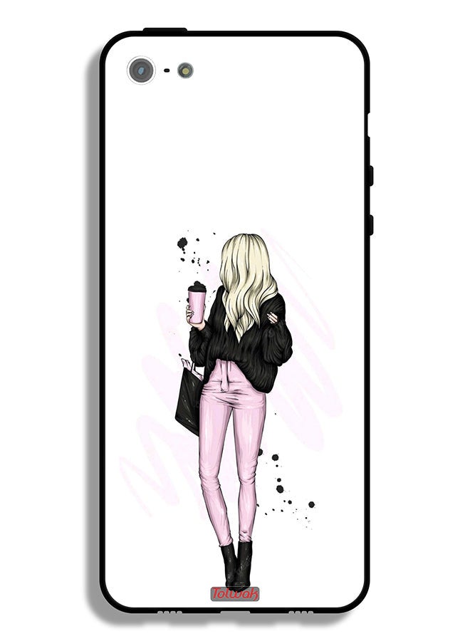 Tolwak Apple iPhone 5/5s/SE Protective Case Girl Holding Coffee Cup Art - Image 2