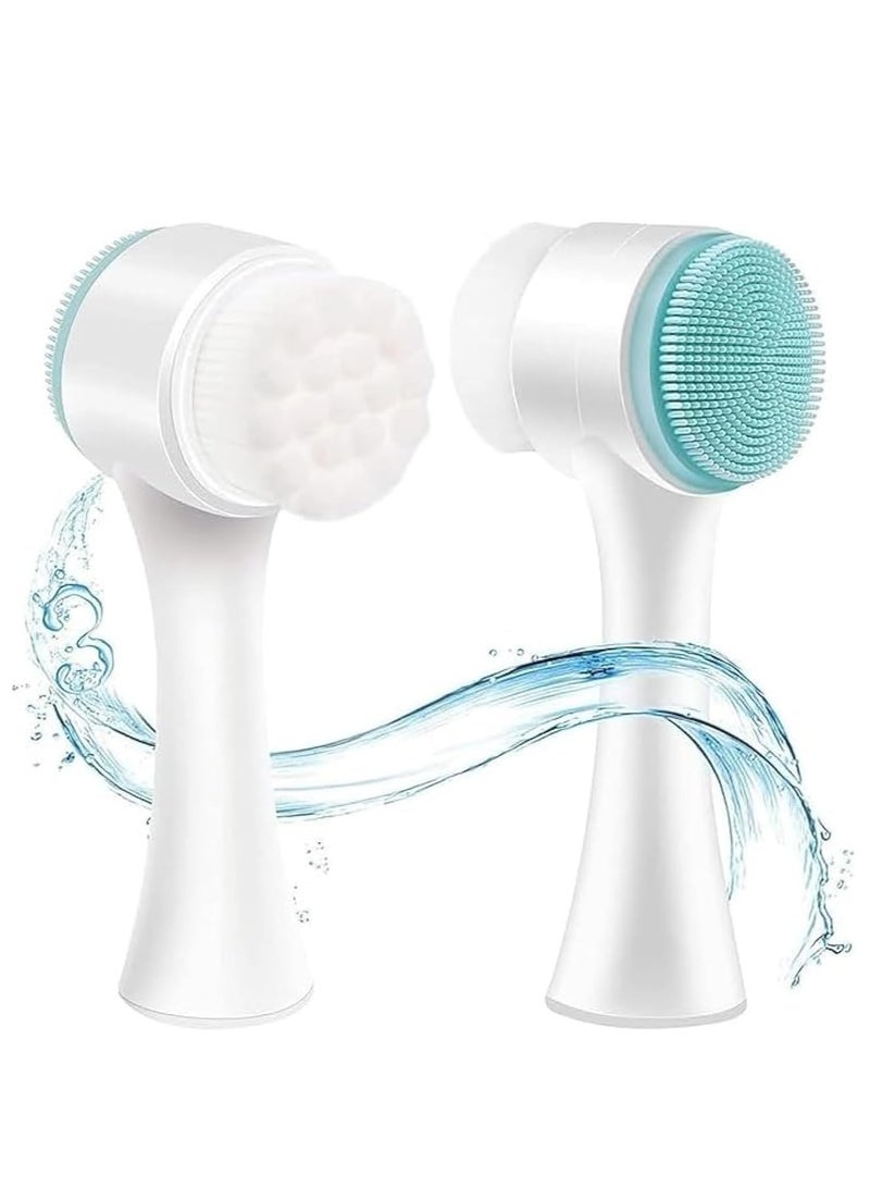 Generic Facial Cleansing Brush and Massager 2-in-1 Manual Silicone Scrubber and Deep Pore Cleaner Double Sided Soft Bristles Cleaning Brush for Gentle Exfoliation and Effective Skin Care (Color May Vary)  - Image 1