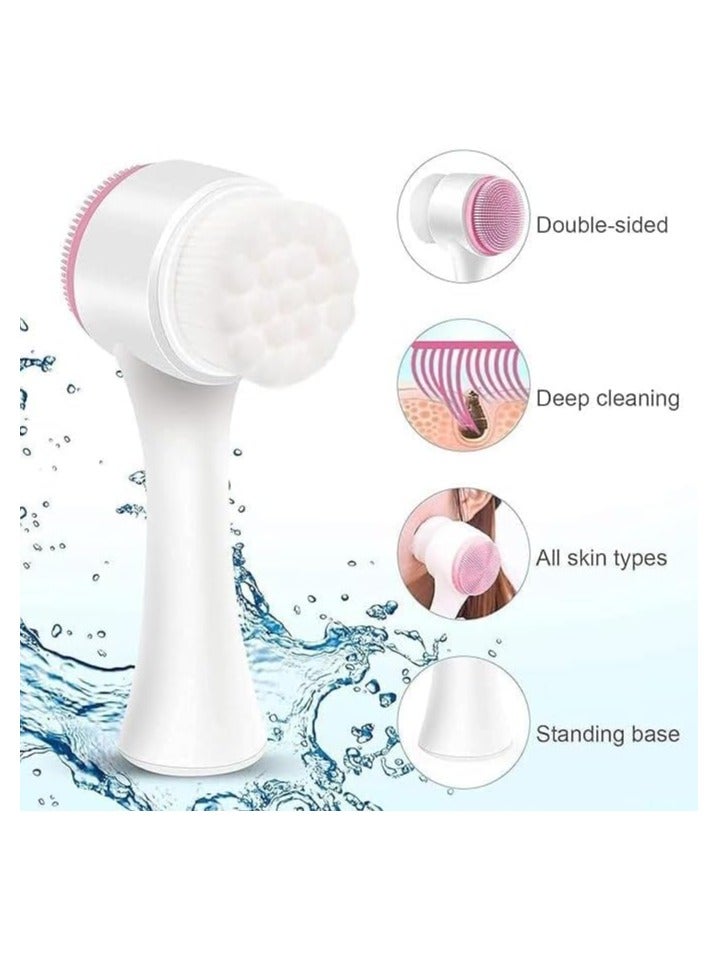 Generic Facial Cleansing Brush and Massager 2-in-1 Manual Silicone Scrubber and Deep Pore Cleaner Double Sided Soft Bristles Cleaning Brush for Gentle Exfoliation and Effective Skin Care (Color May Vary)  - Image 2