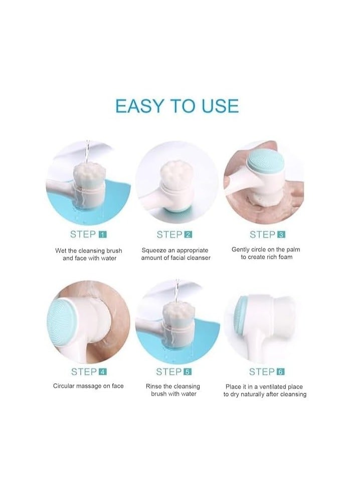 Generic Facial Cleansing Brush and Massager 2-in-1 Manual Silicone Scrubber and Deep Pore Cleaner Double Sided Soft Bristles Cleaning Brush for Gentle Exfoliation and Effective Skin Care (Color May Vary)  - Image 4
