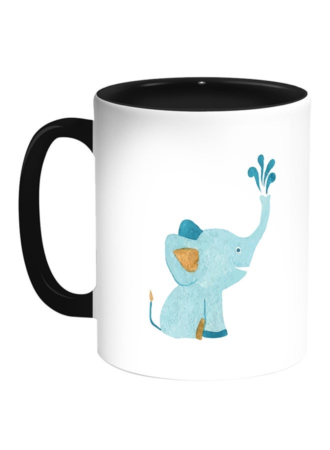 RYN Elephant Printed Coffee Mug White/Black 11ounce