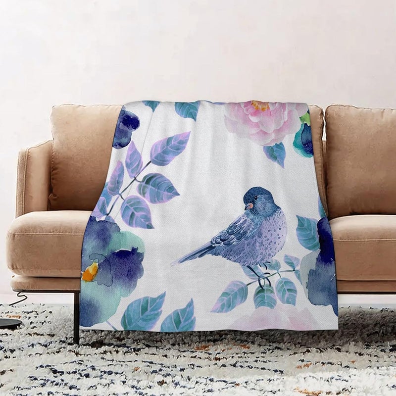 Soft Cozy Fluffy Flannel Blanket Gift for Kids, 50"x60",Floral Watercolor Flower Nature Life Branches,Petrol Blue,Plush Fleece Blanket for Teen Sofa Bed Couch Bedroom - Image 3