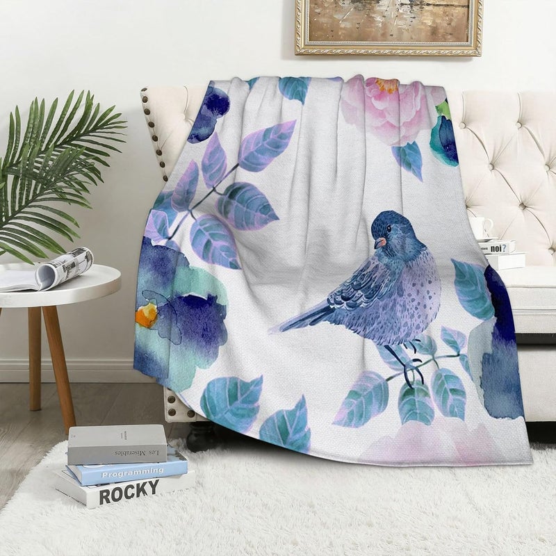 Soft Cozy Fluffy Flannel Blanket Gift for Kids, 50"x60",Floral Watercolor Flower Nature Life Branches,Petrol Blue,Plush Fleece Blanket for Teen Sofa Bed Couch Bedroom - Image 2