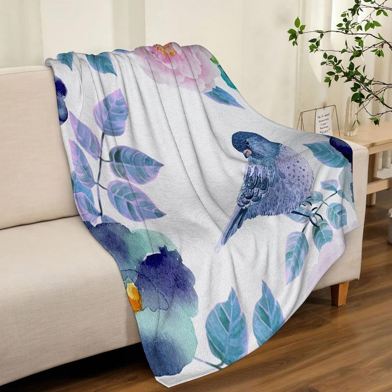 Soft Cozy Fluffy Flannel Blanket Gift for Kids, 50"x60",Floral Watercolor Flower Nature Life Branches,Petrol Blue,Plush Fleece Blanket for Teen Sofa Bed Couch Bedroom - Image 4