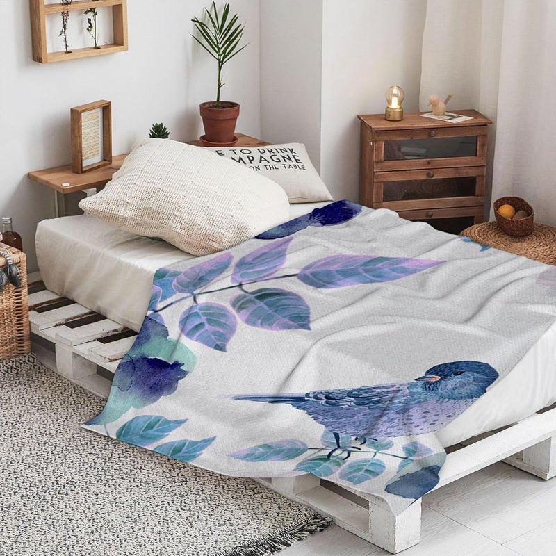 Soft Cozy Fluffy Flannel Blanket Gift for Kids, 50"x60",Floral Watercolor Flower Nature Life Branches,Petrol Blue,Plush Fleece Blanket for Teen Sofa Bed Couch Bedroom - Image 1