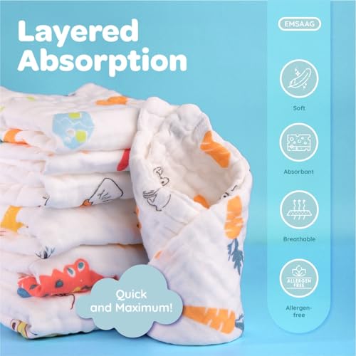 EMSAAG Muslin Baby Washcloths Pack of 7Soft Sweat Cloths for NewbornAbsorbent Baby Bath and Face Towels100 Cotton Baby WipesBurp ClothsFeeding Towels for Babies and InfantsMix Pattern10 x 10 - Image 3