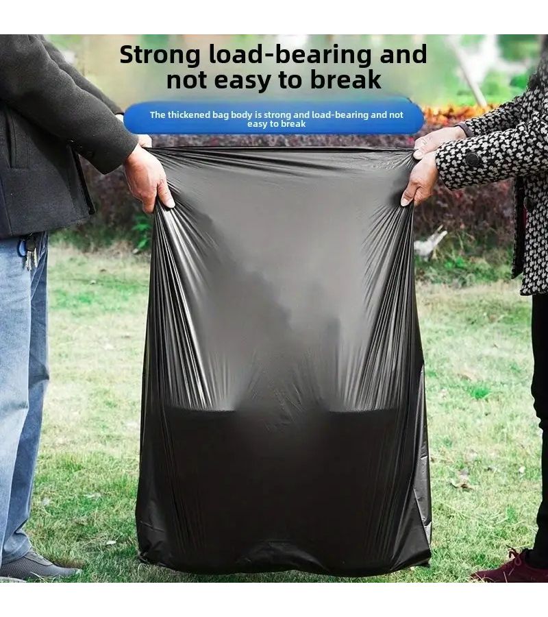 5 Extra Large Flat Bottom Trash Bags 35.43 x 39.37 Inch Heavy Duty Black - Image 2