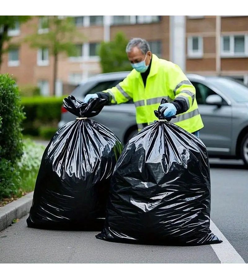 5 Extra Large Flat Bottom Trash Bags 35.43 x 39.37 Inch Heavy Duty Black - Image 1