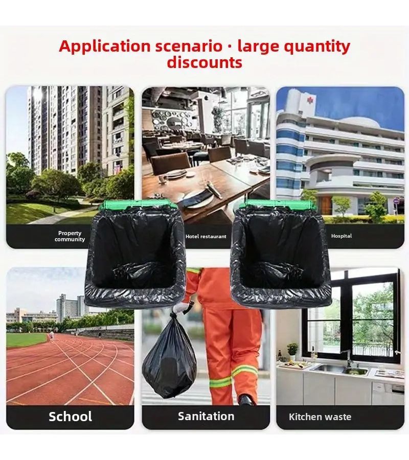 5 Extra Large Flat Bottom Trash Bags 35.43 x 39.37 Inch Heavy Duty Black - Image 5