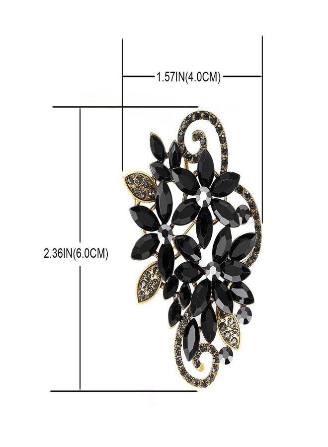 YOQUCOL Vintage Blck Austrian Crystal Rhinestone Flower Shape Brooch Pin For Women - Image 2