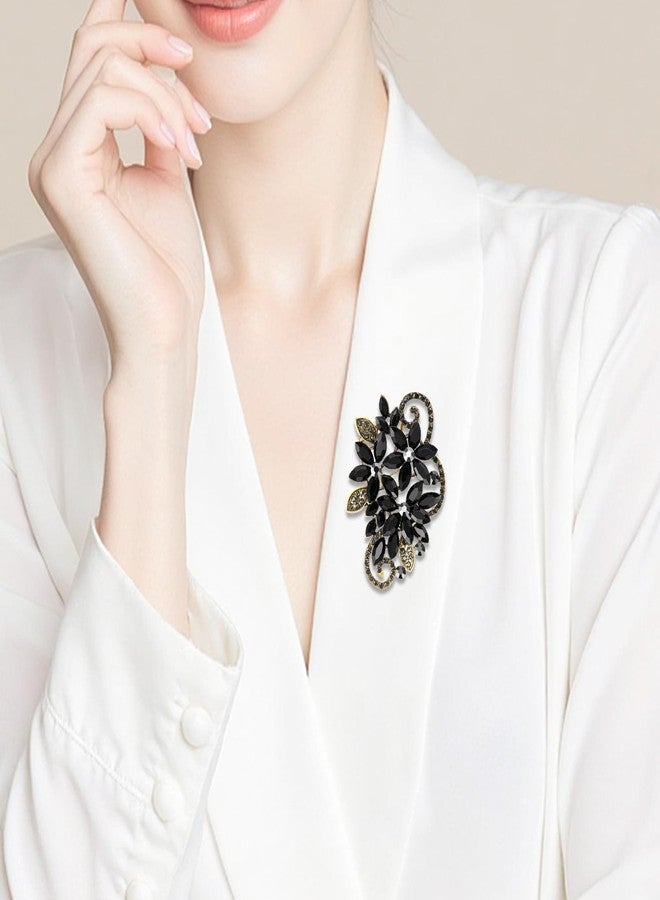 YOQUCOL Vintage Blck Austrian Crystal Rhinestone Flower Shape Brooch Pin For Women - Image 3
