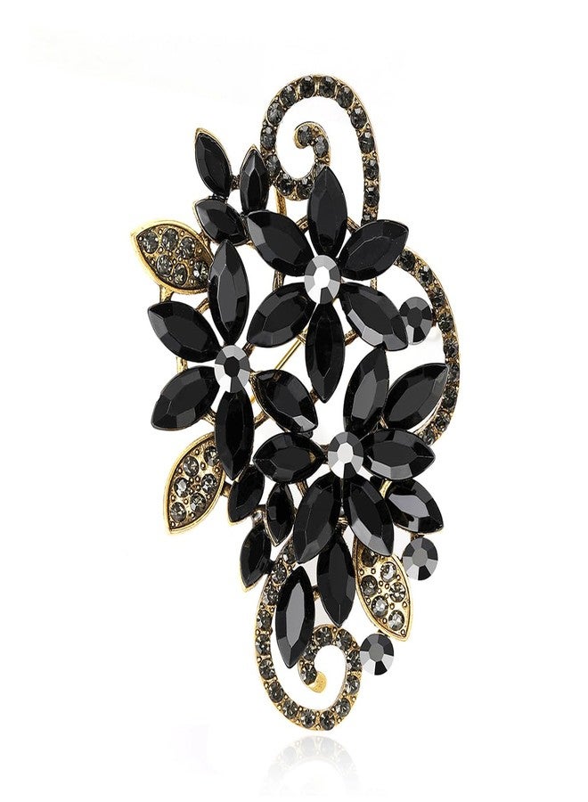 YOQUCOL Vintage Blck Austrian Crystal Rhinestone Flower Shape Brooch Pin For Women - Image 1