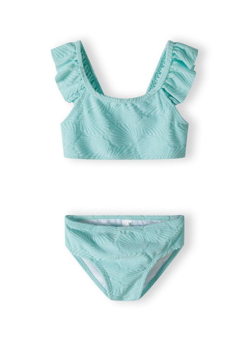 MINOTI Girls' 2-Piece Textured Bikini – Mint Green with Shoulder Ruffles  - Image 1