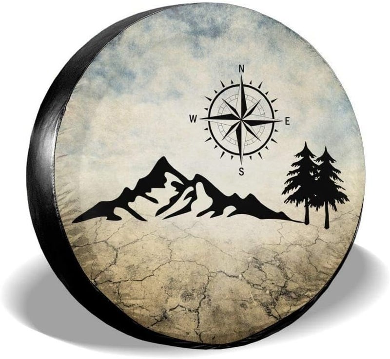 cozipink Nature Mountain Compass Spare Tire Cover Wheel Protectors Weatherproof Universal for Trailer Rv SUV Truck Camper Travel Trailer 14" 15" 16" 17" (17in) - Image 1