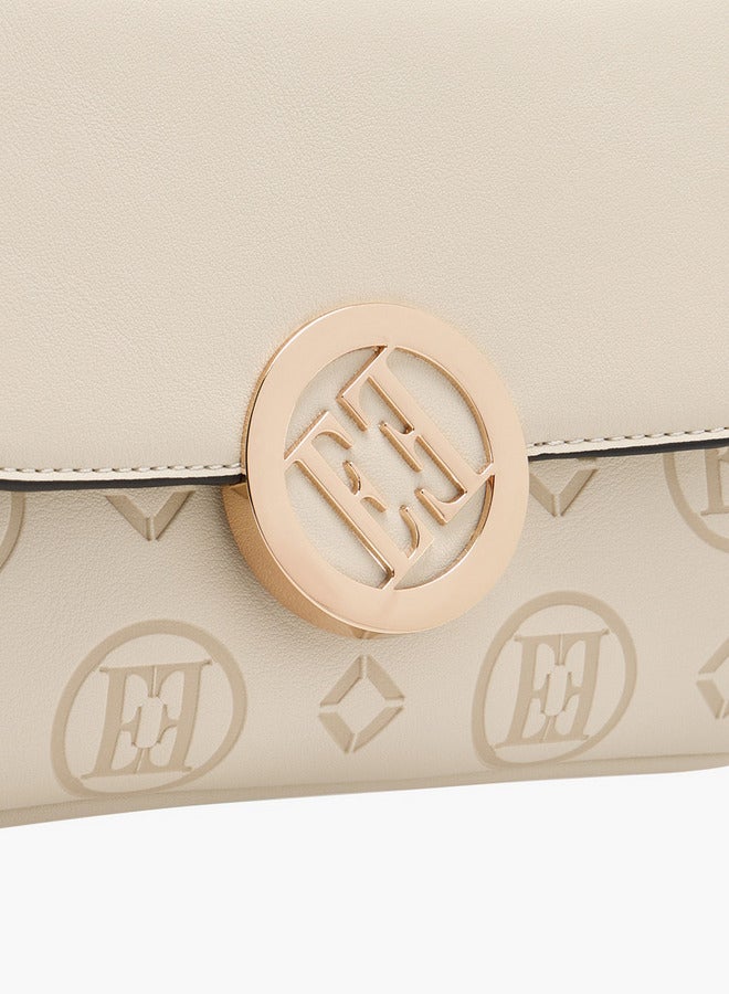 ELLE Women's Monogram Embossed Crossbody Bag with Detachable Strap and Flap Closure - Image 4