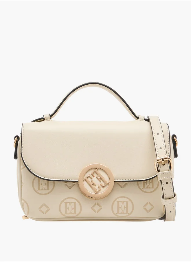 ايل Women's Monogram Embossed Crossbody Bag with Detachable Strap and Flap Closure