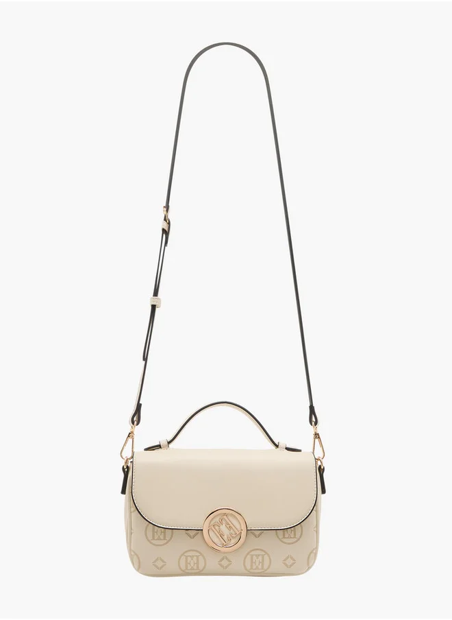 ايل Women's Monogram Embossed Crossbody Bag with Detachable Strap and Flap Closure