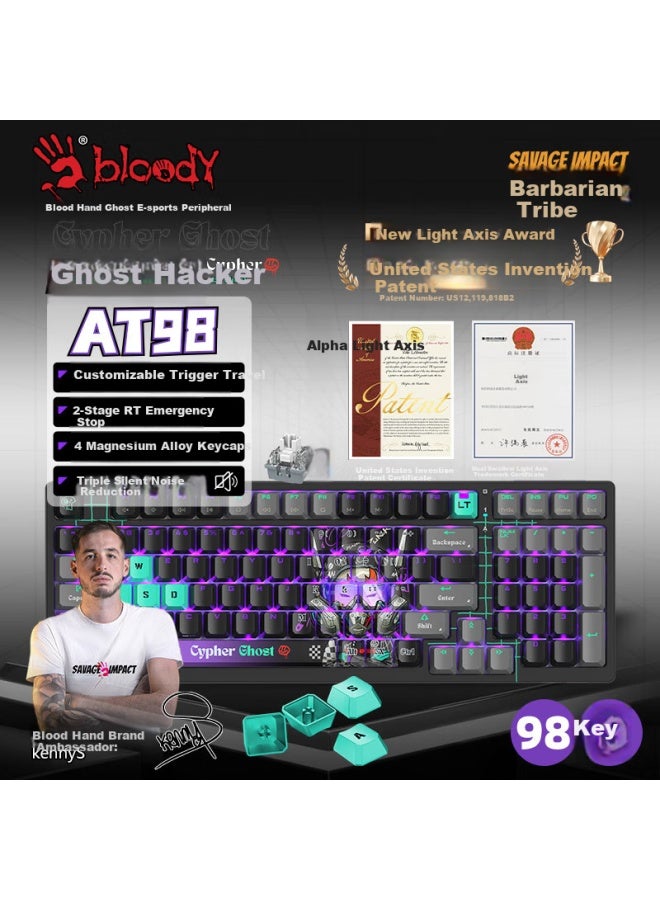 A4TECH A4Tech At98 98-Key Wired Mechanical Keyboard, Wild Tribe Alpha Optical Switch Fps Gaming Keyboard For Valorant, Pubg, Esports, Rtx, Bloodline, Ghost, Black Hacker - Image 1