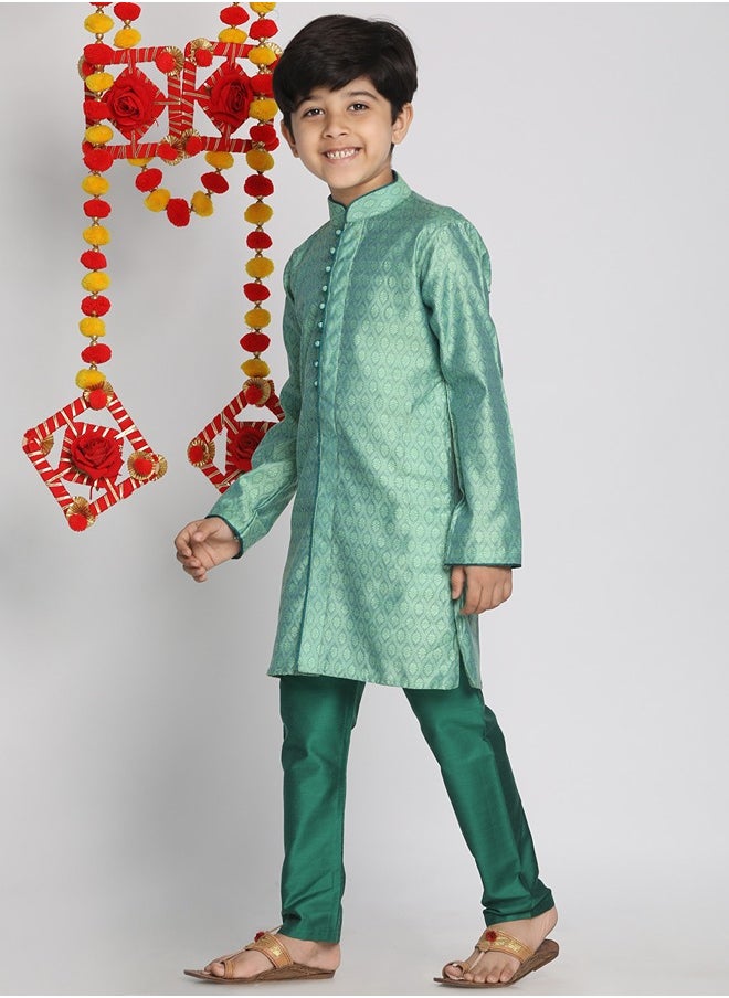 PRASHA - Boys' Green Kurta Pyjama Set - Image 1
