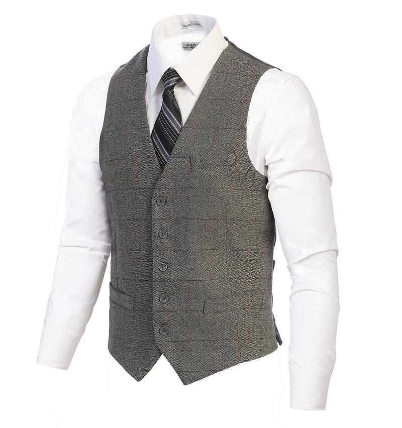 Gioberti Men's 5 Button Formal Herringbone Tweed Suit Vest, Gray Herringbone Graph, Size 3X-Large - Image 1