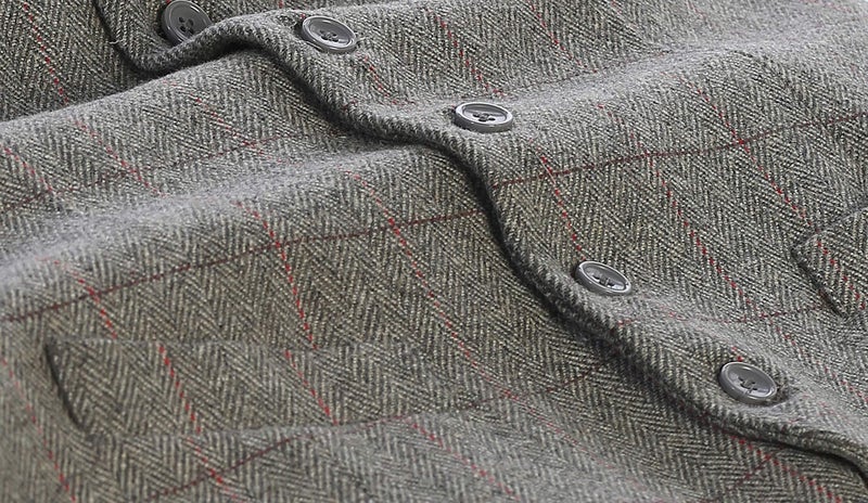 Gioberti Men's 5 Button Formal Herringbone Tweed Suit Vest, Gray Herringbone Graph, Size 3X-Large - Image 2