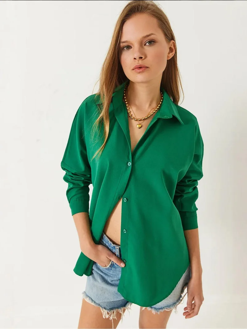 Bianco Lucci LUCCI Button-Up Poplin Shirt with Shirt Collar