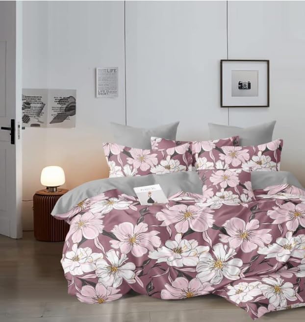 Premium 220 TC 100 Cotton Feel Bedsheet for Double Bed with Two King Size Pillow Covers SoftBreathable Wrinkel Free Purple  - Image 1