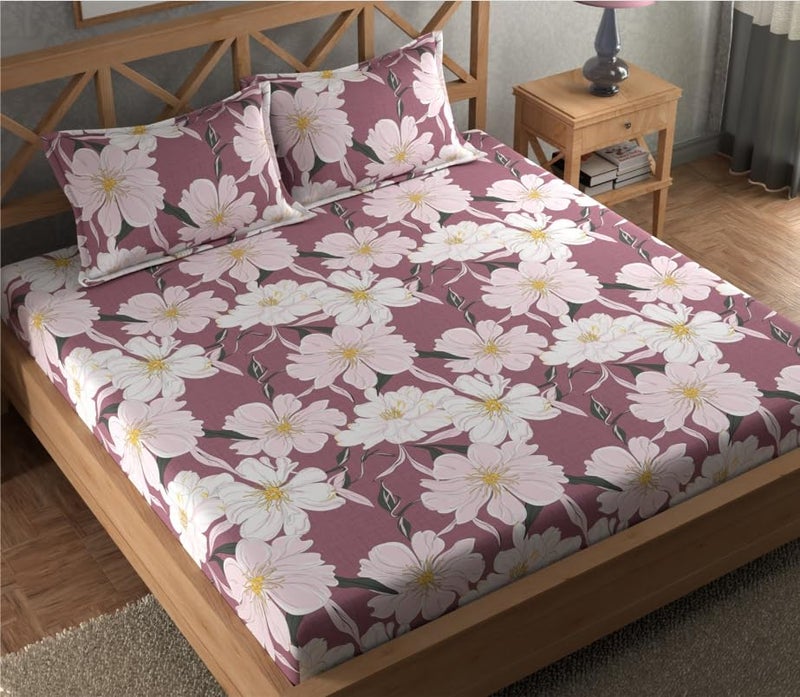Premium 220 TC 100 Cotton Feel Bedsheet for Double Bed with Two King Size Pillow Covers SoftBreathable Wrinkel Free Purple  - Image 3