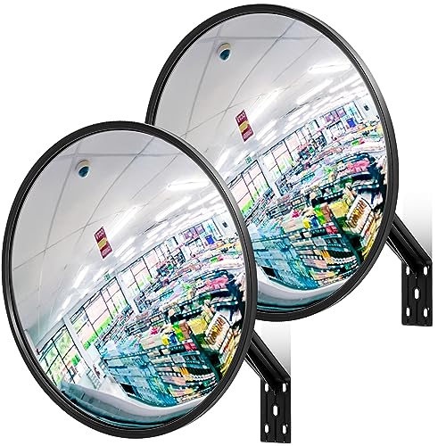 Maitys 2 Pcs Convex Mirror Acrylic Safety Security Traffic Corner Mirrors Adjustable Wide Angle View with Fixing Bracket for Indoor Outdoor Garage School Classroom Warehouse12 Inch - Image 1