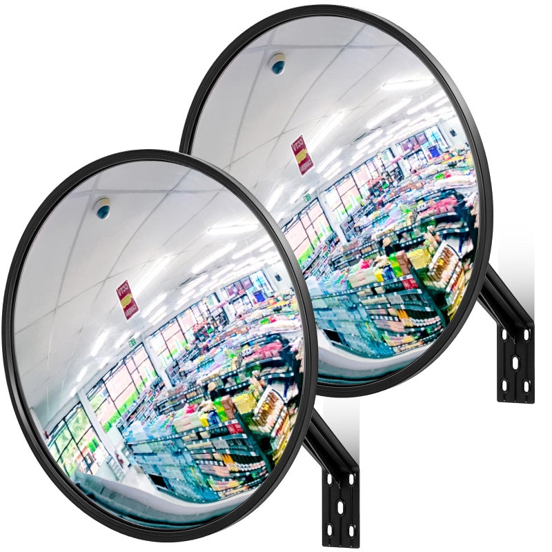 Maitys 2 Pcs Convex Mirror Acrylic Safety Security Traffic Corner Mirrors Adjustable Wide Angle View with Fixing Bracket for Indoor Outdoor Garage School Classroom Warehouse12 Inch - Image 2