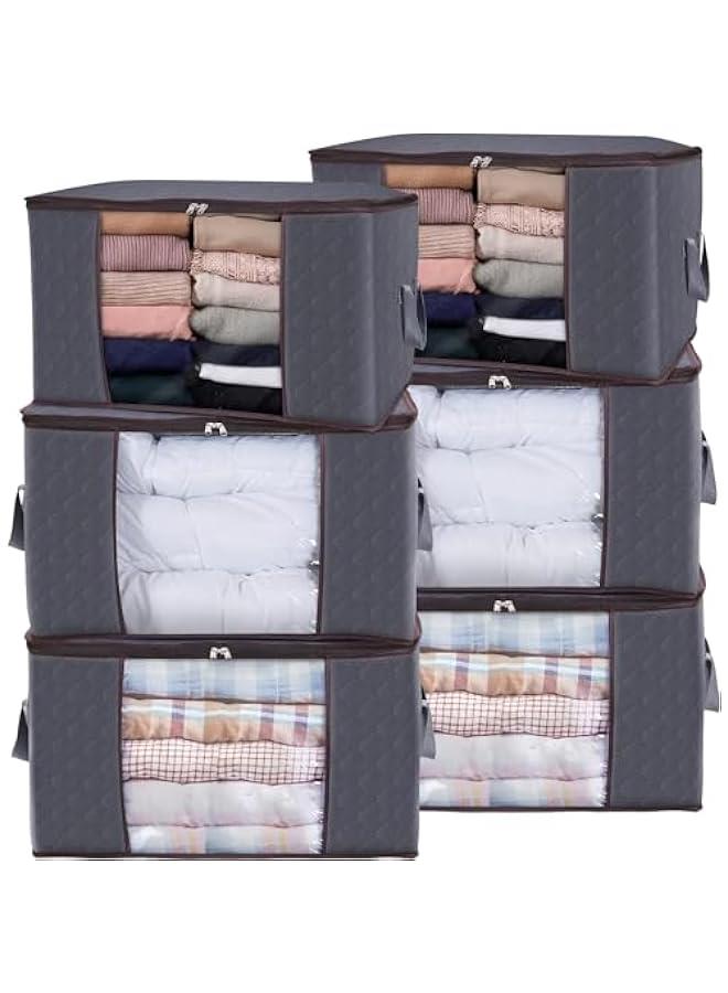 تراسل شنط تخزين كبيرة 90 لتر من تراسل، 6 عبوات من صناديق تخزين الملابس القابلة للطي لتنظيم الخزانة مع مقبض مقوى للملابس والبطانيات واللحاف وملاءات السرير - Image 1