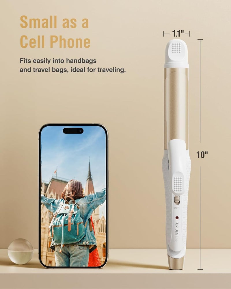 FURIDEN Europe Travel Curling Iron Mini: Dual Voltage Curling Iron for Traveling - Mini Travel Curling Irons 1 Inch with US Plug,Gold 450℉ for Thick/Coarse Short Hair - Image 2