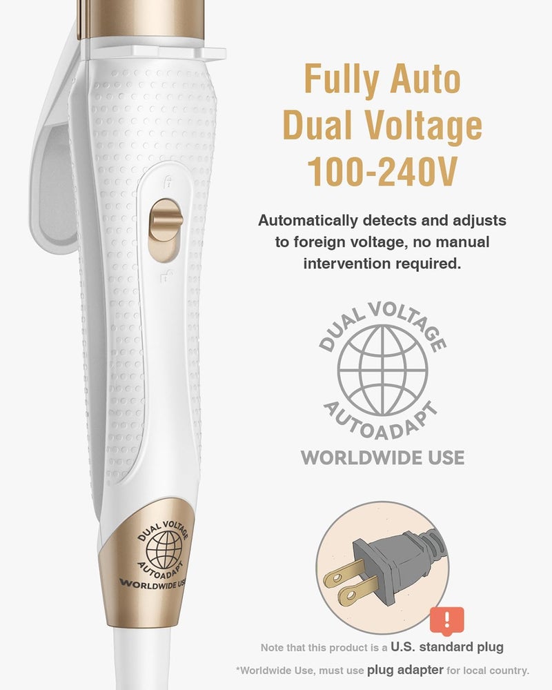 FURIDEN Europe Travel Curling Iron Mini: Dual Voltage Curling Iron for Traveling - Mini Travel Curling Irons 1 Inch with US Plug,Gold 450℉ for Thick/Coarse Short Hair - Image 3