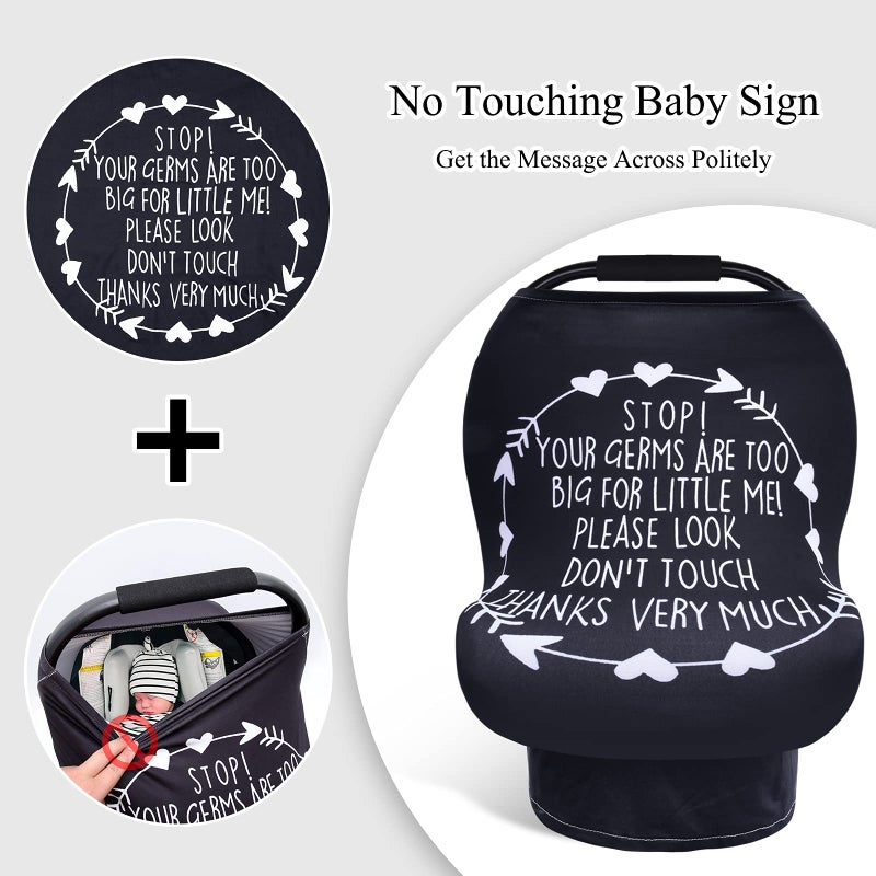 Metplus No Touch Sign Car Seat Cover for Babies, Mom Nursing Covers Breastfeeding Scarf, Multi Use Infant Carseat Canopy for Newborn Carrier/Stroller/Shopping Cart for Boy Girlï¼ŒBlack - Image 2