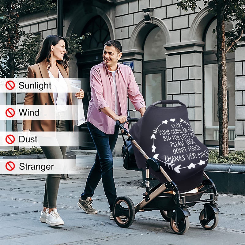 Metplus No Touch Sign Car Seat Cover for Babies, Mom Nursing Covers Breastfeeding Scarf, Multi Use Infant Carseat Canopy for Newborn Carrier/Stroller/Shopping Cart for Boy Girlï¼ŒBlack - Image 4