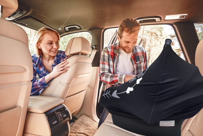 Metplus No Touch Sign Car Seat Cover for Babies, Mom Nursing Covers Breastfeeding Scarf, Multi Use Infant Carseat Canopy for Newborn Carrier/Stroller/Shopping Cart for Boy Girlï¼ŒBlack - Image 5