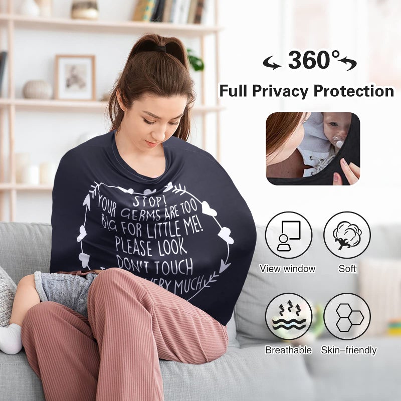 Metplus No Touch Sign Car Seat Cover for Babies, Mom Nursing Covers Breastfeeding Scarf, Multi Use Infant Carseat Canopy for Newborn Carrier/Stroller/Shopping Cart for Boy Girlï¼ŒBlack - Image 3