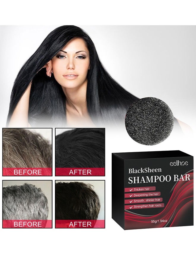 EELHOE - BlackSheen Shampoo Bar, Cover Gray Hair Bar Soap, Natural Hair Darkening Shampoo Bar For Coverage Gray Hair Soap, Gray White Hair Reverse Bar, Fast Natural Black Hair Shampoo Bar Soap - Image 1