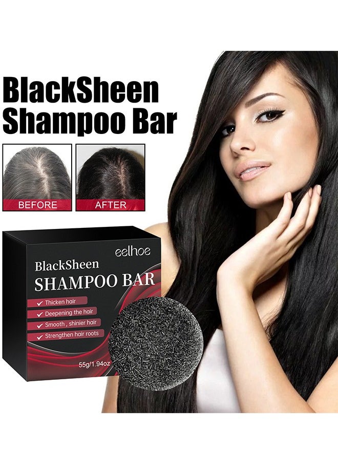 EELHOE - BlackSheen Shampoo Bar, Cover Gray Hair Bar Soap, Natural Hair Darkening Shampoo Bar For Coverage Gray Hair Soap, Gray White Hair Reverse Bar, Fast Natural Black Hair Shampoo Bar Soap - Image 1