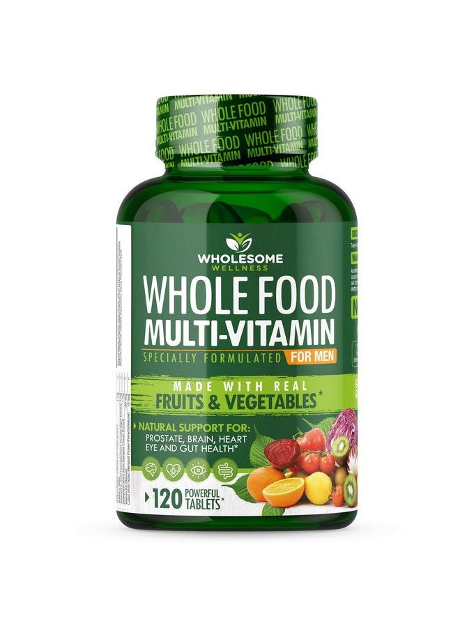 Wholesome Wellness Whole Food Multivitamin for Men - Natural Multi Vitamins, Minerals, Organic Extracts - Vegan Vegetarian - 120 Tablets  - Image 1