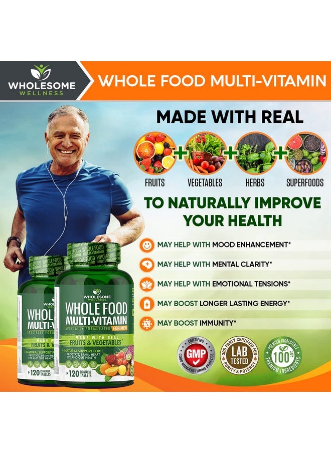Wholesome Wellness Whole Food Multivitamin for Men - Natural Multi Vitamins, Minerals, Organic Extracts - Vegan Vegetarian - 120 Tablets  - Image 3