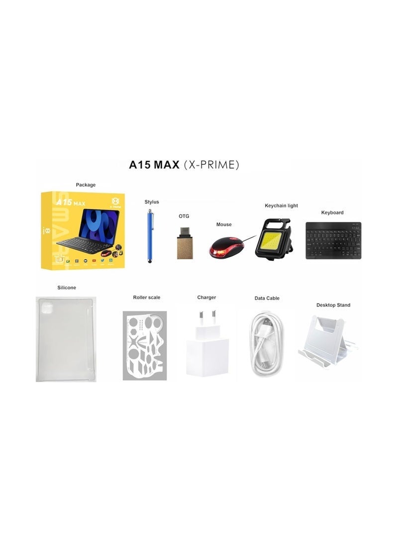 X - Prime X-Prime A15 Max 10.1″ HD Android 13 Tablet | 8GB RAM + 256GB ROM | Dual SIM 5G & WiFi | Slim Design | Includes Keyboard & Mouse | Dual Camera | Google Meet & Zoom Ready – Grey - Image 5