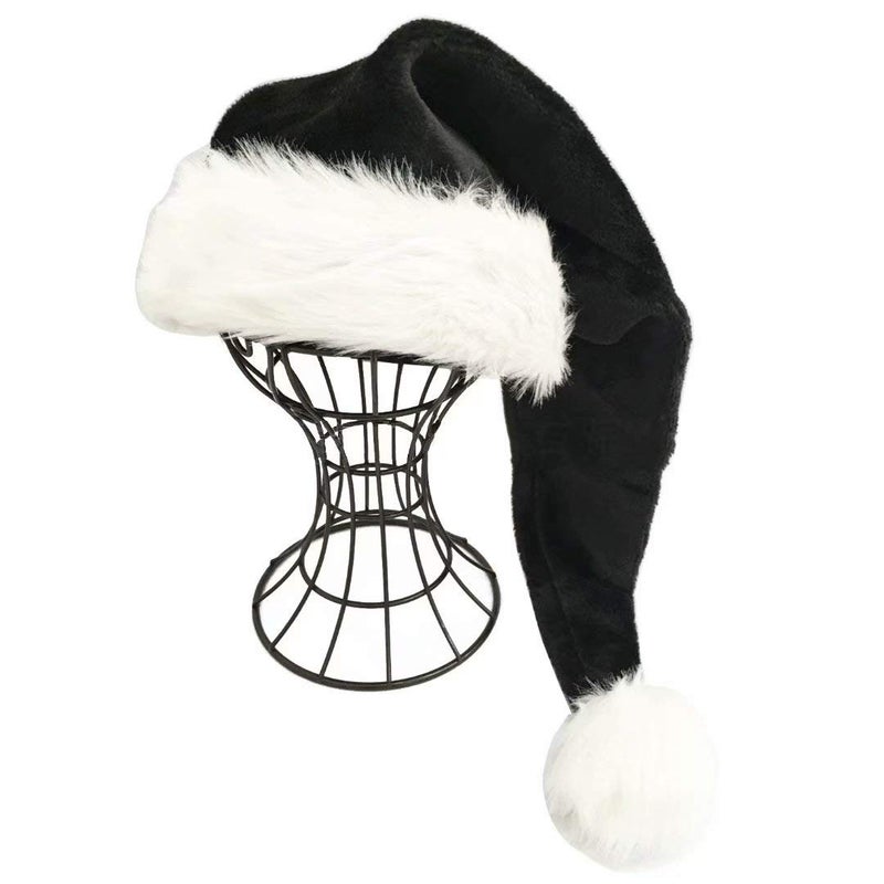 OLLULL Black and White Deluxe Adults Santa Hat for Black Christmas Theme - Image 1