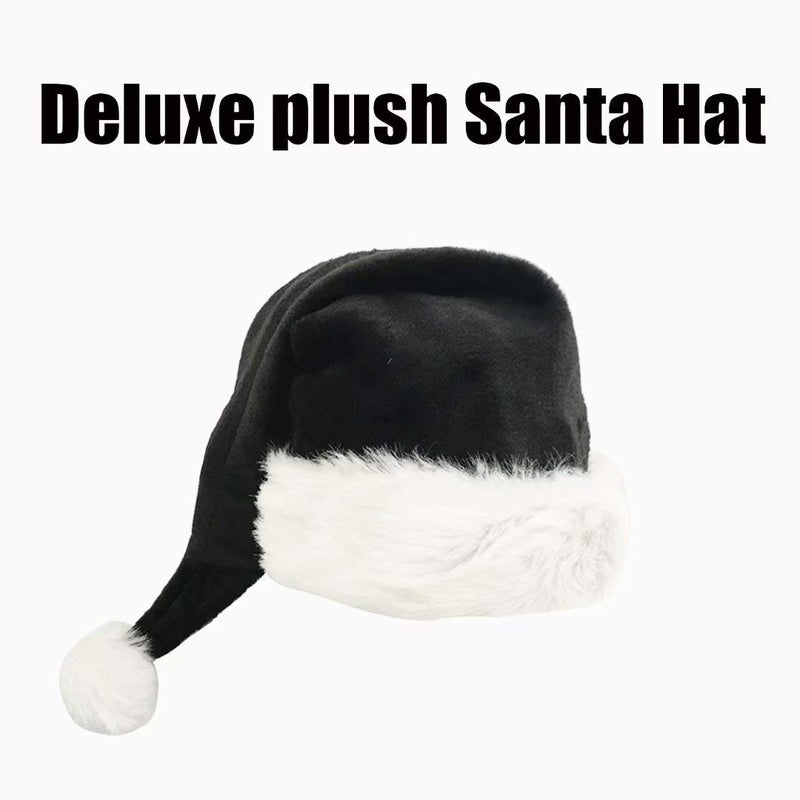 OLLULL Black and White Deluxe Adults Santa Hat for Black Christmas Theme - Image 2