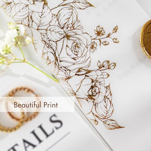 AZAZA 50 Pack Pre-Folded Vellum Jackets for 5x7 Invitations,AZAZA Gorgeous Translucent Invitation Sleeves,115GSM Vellum Jackets 5x7, Wedding Invitation Accessories,for Weddings Birthdays,Golden Roses - Image 5