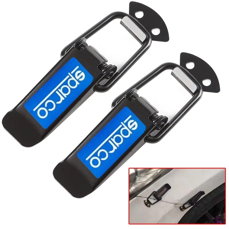 DECTEMS Car Bumper Security Hook Lock Clips Kit SPARCO – Quick Release Fasteners for Bumpers Fenders Trunks and Hatch Lids – Universal Fit for All Cars (2 Pieces) - Image 1
